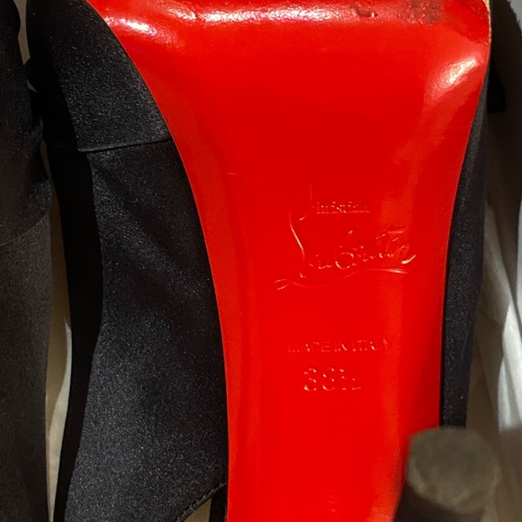 💯 Authentic Christian Louboutin black satin Bow Slingback Platform heel 38.5 - Picture 5 of 9